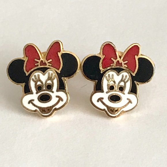 Vintage Disney Minnie Mouse Earrings Post Stud Pierced Disneyana Signed Charms - Picture 7 of 10